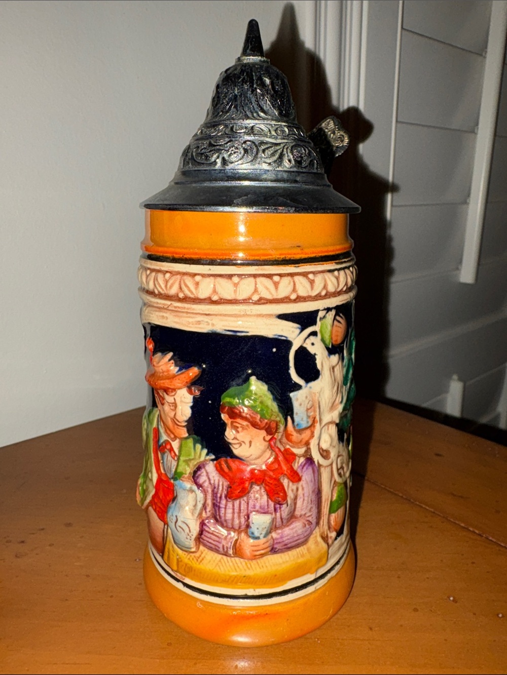 Vintage Ceramic Beer Stein with Pewter Lid